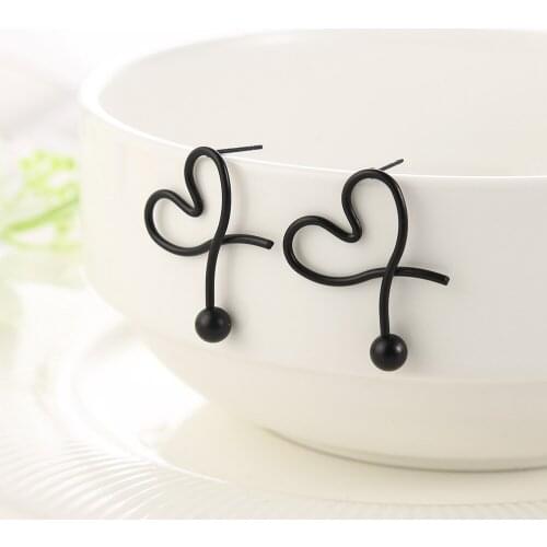 WYBU Simple Style Geomatric Heart Stud Earrings For Women Black Gun Plated Ball Pendant Earring Ear Jewelry Gift For Party