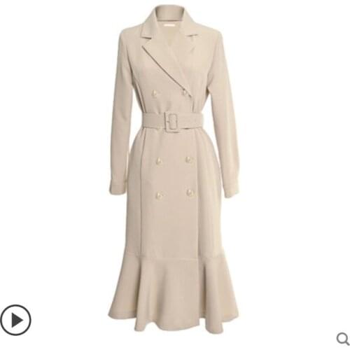 Long suit dress trench coats womens waist windbreaker skirt lotus leaf slim body temperament atmosphere erkek mont spring