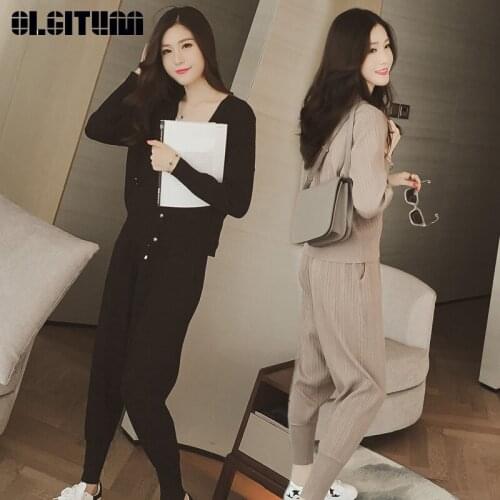 2020 Women Knit Suit Autumn New Korean Fashion Feamle Temperament Thin OL Three-Piece Leisure Sports Suit WS199