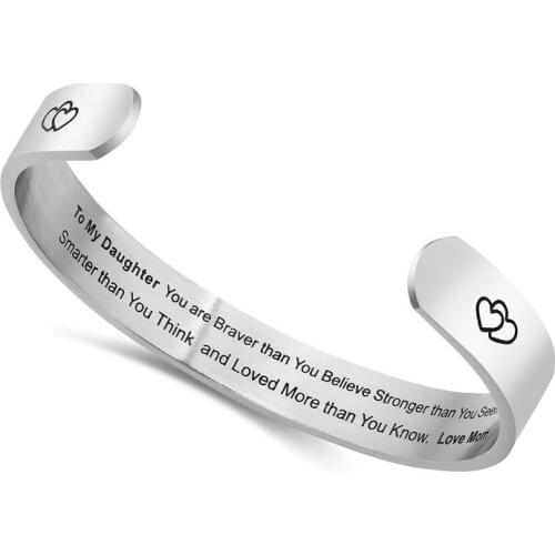 10mm Wide Cuff Bangle Stainless Steel Engraved Cuff Bracelets Bangles For Daughter Inspirational Jewelry Christmas Gift pulseras