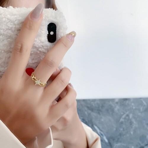 2021 New Arrival 14K Gold Plated Luxury Star Adjustable Rings For Women Zircon Wedding Rings