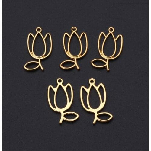 5Pcs Tulips Flower Metal Frame Pendant Open Bezel Blank Setting UV Resin Jewelry