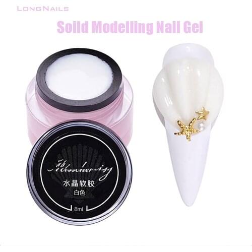 8ml/1B Japanese Gummy Poly Crystal Gel Nail Modelling Soft Soild White Gel Styling 3D-Shaped Mode No-Flowing UV Nail Gel TM10-19