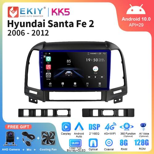 EKIY 9'' QLED Smart Android 10 Car Multimedia Auto Radio For Hyundai SANTA FE 2005-2012 GPS Navigation Stereo Video Audio Player