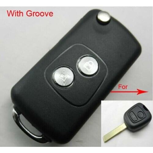 Free shipping for 2 button blank modified filp folding remote key shell for Peugeot 307 with Groove blade
