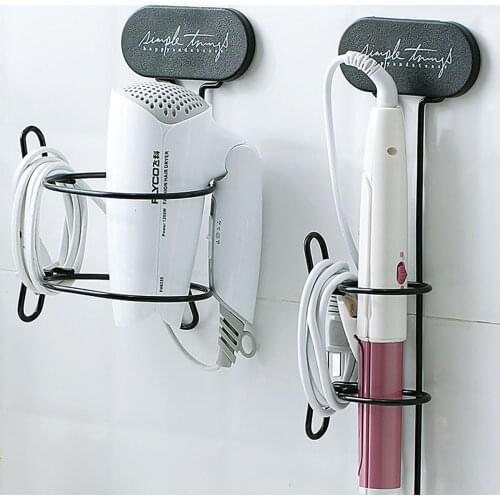 Hair Dryer Holder Straightener Curling Iron Storage Rack Wall Mounted Metal Bathroom Shelf Sticky Blow Dryer Holder Spiral Stand