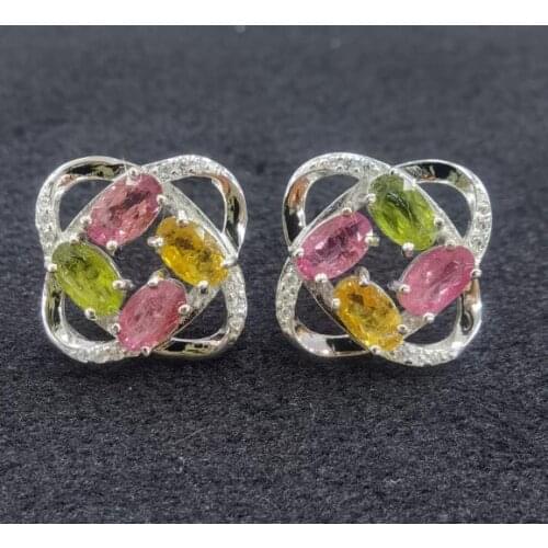 European and American Simple Multicolor Gemstone Earrings Rhinestone Tourmaline S925 Silver Stud Jewelry Wedding Party Lady Gift