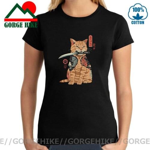 GorgeHike Catana Cool Summer Women T Shirts Casual Short Sleeve Samurai Cat Print Anime Tshirt Japanese Summer T-Shirt Tee Shirt