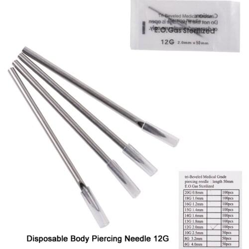 U Pick 100PCS Body Piercing Needles Piercing Tool Kit 12G 13G 14G 15G 16G 18G 20G Mix Size tattoo needles