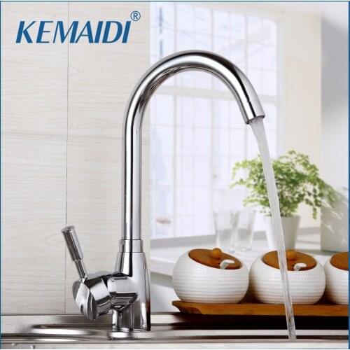 KEMAIDI New Arrival Polished Chrome Brass Kitchen Faucet Single Handle Water Mixer Tap Deck Mounted Torneira Cozinha
