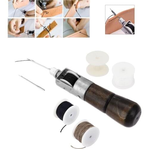 Leather Craft Automatic Lock Stitching Sewing Awl Set with Needles Wrench Waxed Thread Shaft Line DIY Home Hand Tool Sewing Set