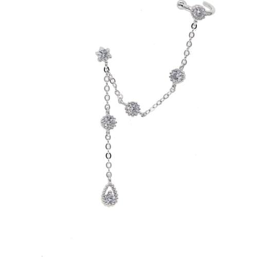 925 sterling silver round cz crystal water drop tassel ear cuff clip earring delicate cz station charm earcuff earring jewelry