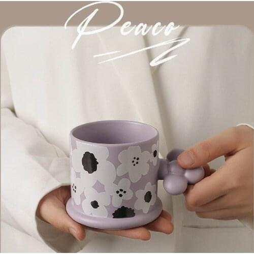 235ml Mug Home Office Coffee Cup Ceramic Hand-Painted Flower Girl Water Cup Milk Cup Birthday Gift