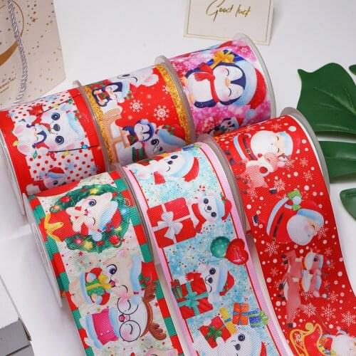 DIY Handmade Materials Printed Christmas Grosgrain Ribbon 50 Yard Per Size 56963