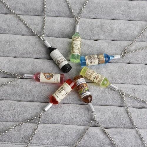 Fashion Jewelry Hot Sale Resin Simulation Mini Wine Bottle Pendant Necklace For A Gift of 7 Colors Options