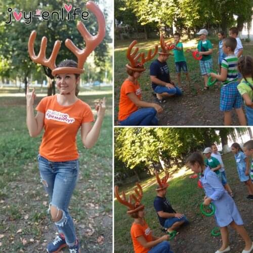 1set Inflatable Santa Funny Reindeer Antler Hat Ring Toss Christmas Holiday Party Game Christmas Outdoor Inflated Toys Supplies