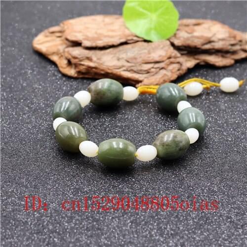 Natural Chinese Hetian Jade Stone Beads Bangle Green Bracelet Fashion Charm Jewelry Carved Amulet Gifts for Women Men