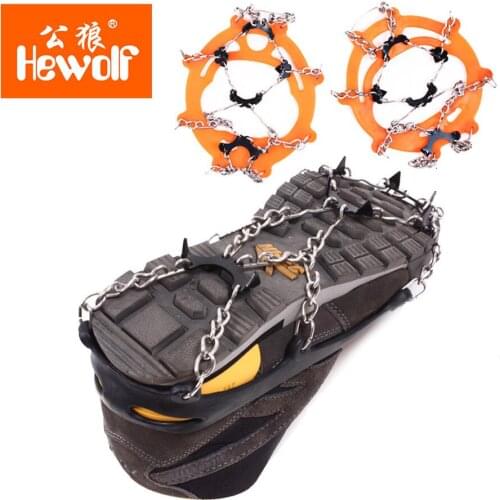 Hewolf Outdoor Climbing Mountaineering Equipment Ice Scratched Snow Non-Slip Shoelace Nail Chain Snow Claws 8 Tooth Crampons