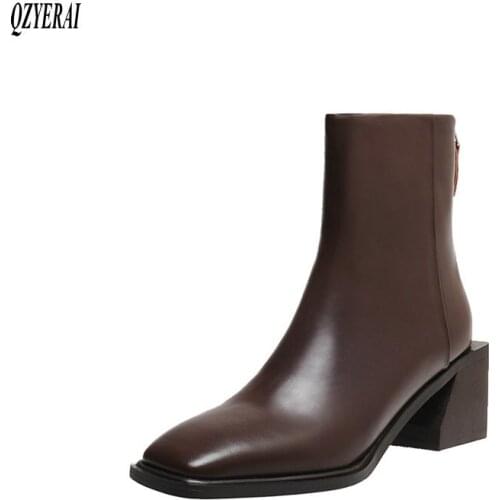 New winter Genuine leather ankle Women boots Fashion boots Female boots Square head warm cowhide Women shoes