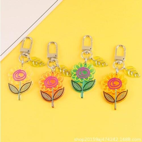 New Design 1 Piece Quality Acrylic Clear Sunflowers Keychains Trendy Car Keys Ring Lanyard Fashion Bag Charms Decor Accessory