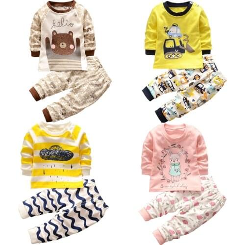 Autumn Winter Cute Childrens Clothing Set Cartoon Boys & girls Sleepwear Suits Kids Long Sleeves Top + Pants Baby Home Clothes