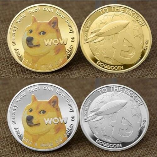 Gold/Silver Plated Commemorative Coin Dogecoin Doge Coin Color Three-dimensional Relief Medallion Badge Virtual Coin Souvenir