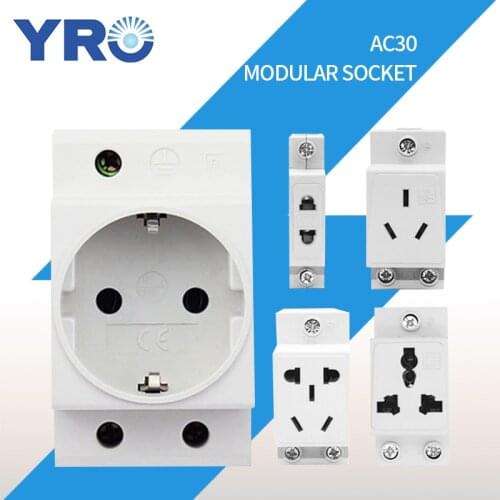 AC30 EU And AU Type 35mm DIN Rail Mount AC Power 10A 16A 25A 250V 440V 2/3/4/5 Pin Plug Modular Socket