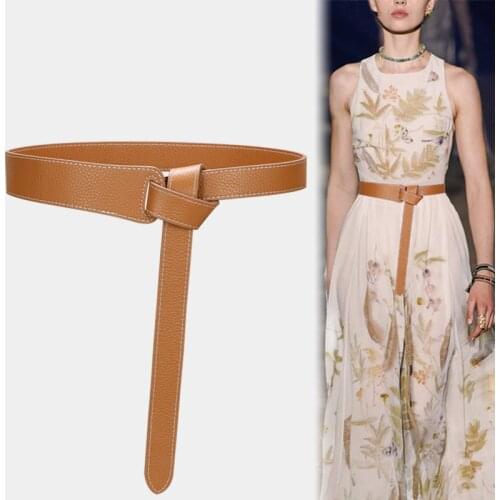 HOT Girl Knot Belt Cowhide Women Belts Fashion New Knotted Real Leather Waistbands for Dress Female Strap coat Party Accessories