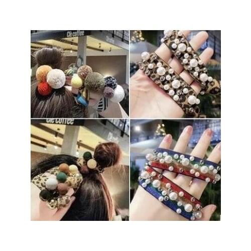 Korean Pop Simple Leopard Rubber Band Pearl Elasticity Hair Rope For Women Fashion Temperament Vintage Jewelry Wholesale