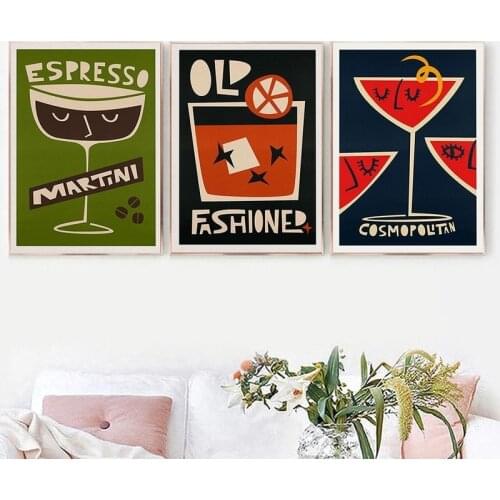 Modern Retro Funny Abstract Cocktail Print Canvas Painting Bar Posters and Prints Wall Pictures for Kitchen Room Home Decor