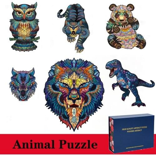 Tiger Owl Wolf Lion Dinosaur Panda Wooden Puzzle Special Home Decoration For Adult Childrens Toys Gift