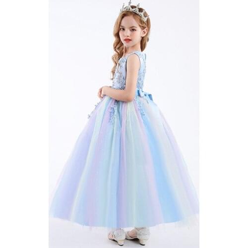 Formal Girl Party Dresses Embroidery Flower Girl Elegant Tulle Prom Dresses For Girl Bridesmaid Dress Childrens Clothing