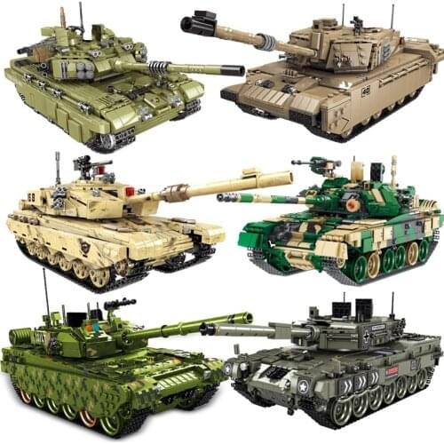 Military Series Army Leopard M60 T-90 Main Battle Tank Building Blocks High-tech Panzer With Solider Figures Bricks Toy For Gift