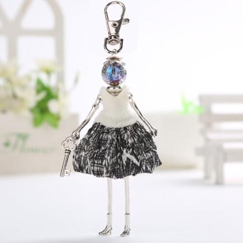 YLWHJJ brand new doll keychain for women Handmade black White Color dress pendant bag key chains girls key ring fashion jewelry