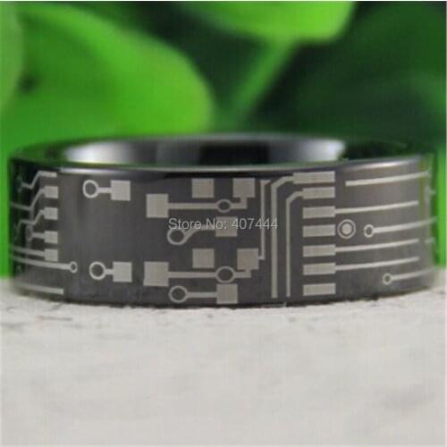 Free Shipping YGK JEWELRY Hot Sales 8MM Black Pipe CIRCUIT BOARD Design Mens Comfort Fit Tungsten Wedding Ring
