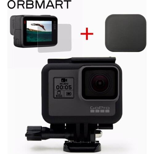 ORBMART Frame Protective Housing Case Shell + Lens Cap Cover + Tempered Glass Screen Protector For Go Pro Gopro Hero 5 6