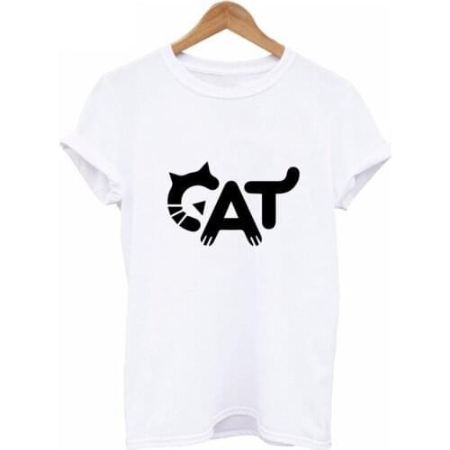 Summer O-neck Short Sleeve Female T-shirt Tee Shirt Tops Cat Font Design Print T Shirt Women Funny Tshirt