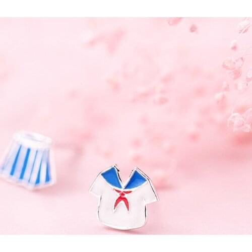 MloveAcc 100% 925 Solid Sterling Silver Cute School Uniform Skirt Stud Earrings for Girls Creative Fashion Jewelry