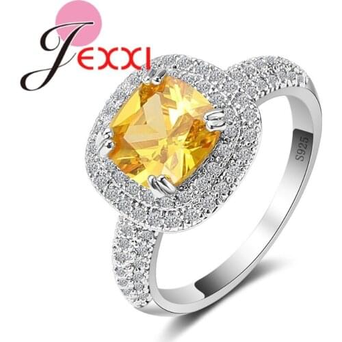 Top Quality 925 Sterling Silver Jewelry Rings for Women Luxury Large Square CZ Yellow Engagement Jewelry Women Bague Ring