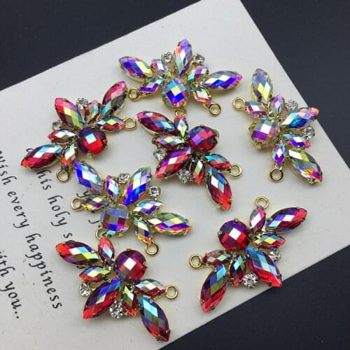 1Pcs 2.5*4.5CM Color AB Rhinestone Applique For Handmade Craft Dress Bags Shoes Decoration Sewing Garments Accessories
