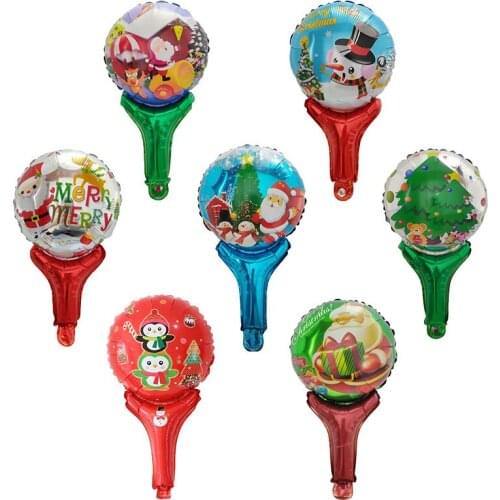 10pcs Merry Christmas Hand Stick Foil Balloons Santa Claus Snowman Xmas Penguin Globos for New Year Christmas Party Decoration