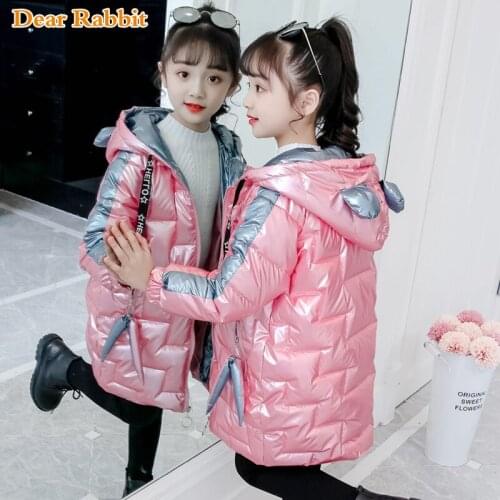 2020 New Fashion Children Winter Clothing Girl Clothes Warm Hooded long down cotton Glossy Jacket Coats For Kids Outerwear parka