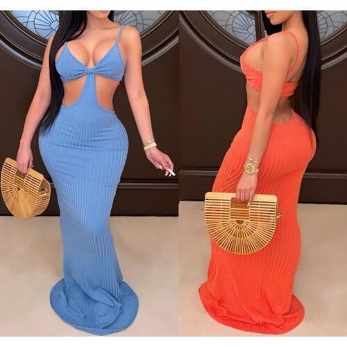 2021 Halter Mini Bodycon Dress Womens Cut Out Hit Color Backless Off Shoulder Beach Party Sexy Club Summer Dress