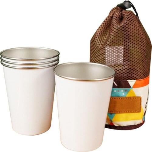 4Pcs Stainless Steel Camping Tumbler Cup with Mesh Bag Picnic Drinking Glass Mug