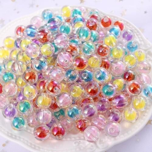 12mm 10Pcs/Lot Acrylic Beads Round Straight Hole Transparent Double Color Loose Spacer Beads For Jewelry Making Accesories