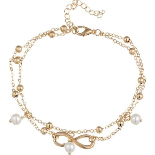 10 pieces/lot Ankle Bracelets Anklets For Women Gold Silver Color Simulated Pearl Infinity Beads Leg Foot Chain Barefoot Jewelry