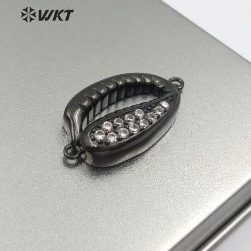 WT-MC266 Wholesale 5 Pieces Cobalt Cowrie Shell Lip Connector Dainty Micro Pave CZ Spacer Beads For Making Women Vogue Jewelry