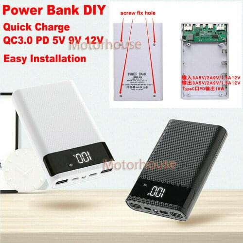QC 3.0 Quik Charging PD 5V 9V 12V Type-C Lithium Li-ion 18650 Battery Fast Charger Dual output interface DIY Power Bank