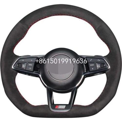 Car Steering Wheel Cover DIY Hand-Stitched Black Suede for Audi TT RS 2016-2019 R8 (4S) TT (8S) 2014-2019 TTS 2014-2019