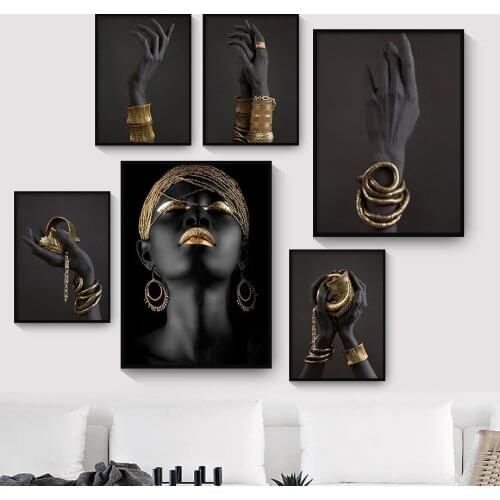 Black and Gold Hand with Gold Bracelet Canvas Painting African Wall Art Posters & Prints Wall Picture for Living Room Home Decor